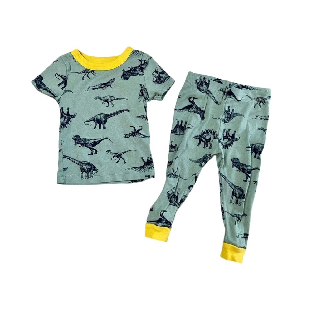 Wonder Nation‎ Green Yellow Dinosaur Cotton Knit Pajama Set 18 months Babycore